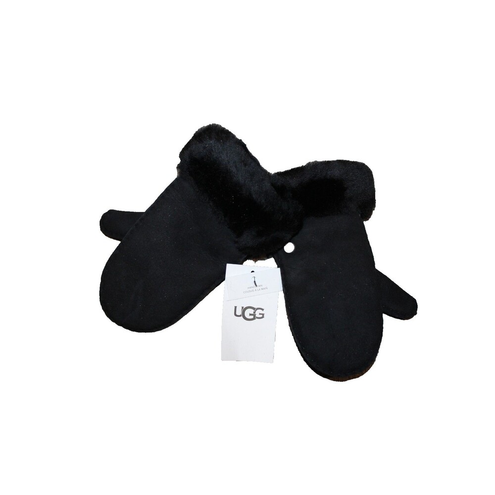 UGG SUEDE‎ FUR LINED MITTENS NEW BLACK SZ 4/6 UNISEX GIRLS BOYS $95